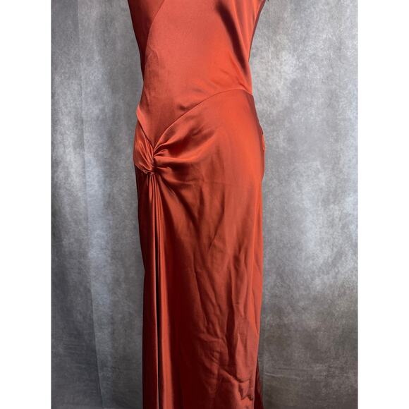 ABS  Formal Halter Keyhole Gown Satin-Style Rust Prom Gala Dress - Picture 6 of 11